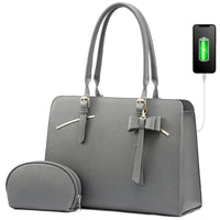 HKM-026515 Stylish PU Leather Waterproof Briefcase Tote Bag with Multi-Compartment Design and USB Port