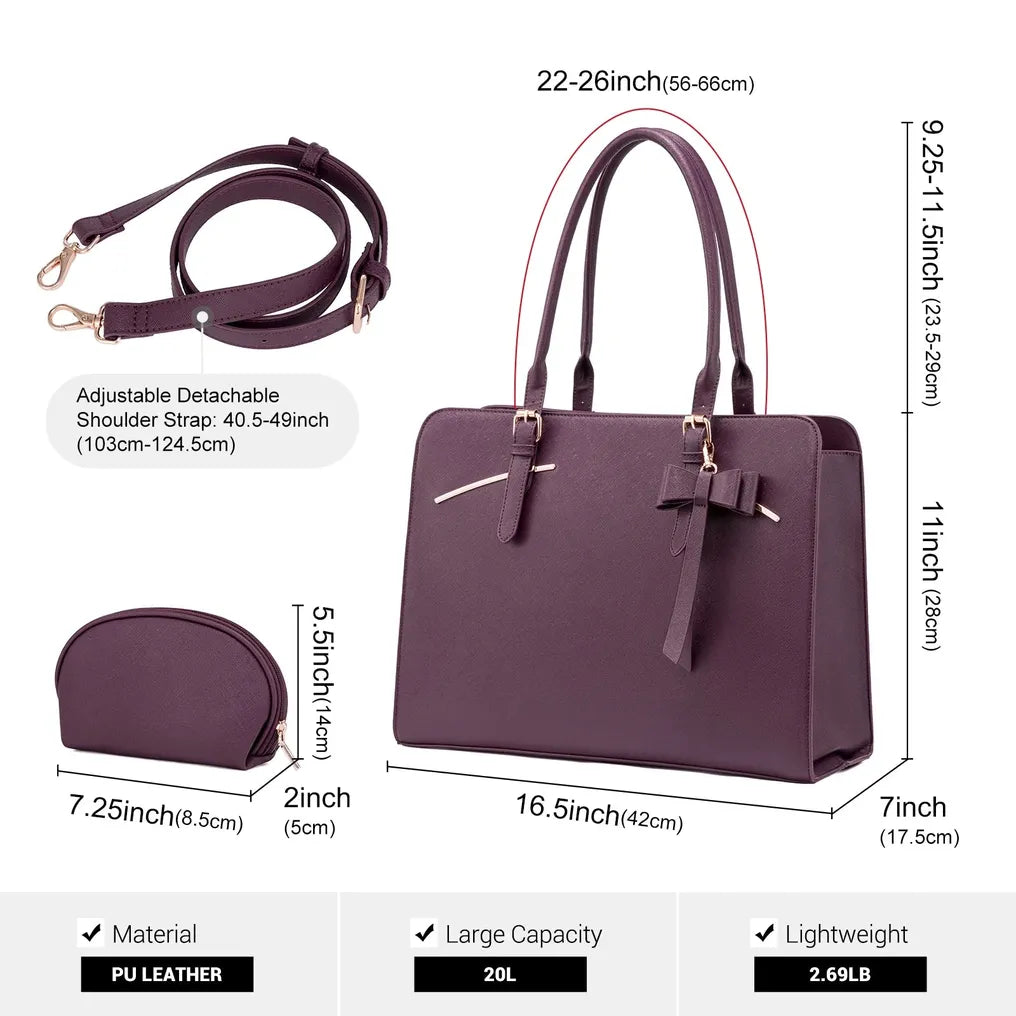 HKM-026515 Stylish PU Leather Waterproof Briefcase Tote Bag with Multi-Compartment Design and USB Port