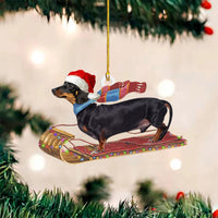 HKM-026579 Sausage Dog Christmas Decorations, Acrylic Cartoon Figurines for Home and Holiday Gifts