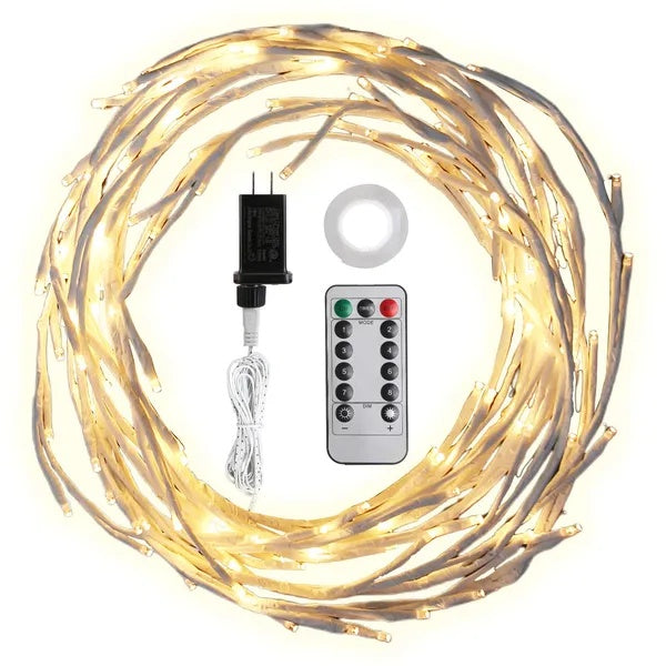 HKM-026771 Lighted Birch Garland 7.87FT with 144 LED String Lights, 8 Modes, Timer, and IP45 Waterproof for Home Decor