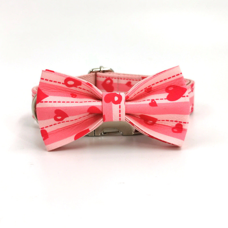 HKM-0268989 Sweetheart Pink Heart Print Pet Collar and Leash Set with Bow