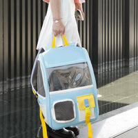 HKM-0269373 Transparent Portable Backpack for Cats - Breathable PVC Travel Bag in Orange and Blue