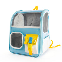 HKM-0269373 Transparent Portable Backpack for Cats - Breathable PVC Travel Bag in Orange and Blue