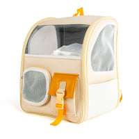 HKM-0269373 Transparent Portable Backpack for Cats - Breathable PVC Travel Bag in Orange and Blue