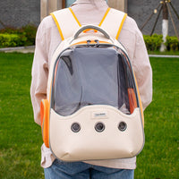 HKM-0269373 Transparent Portable Backpack for Cats - Breathable PVC Travel Bag in Orange and Blue
