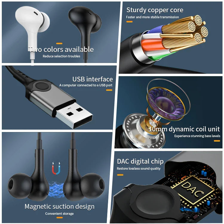 HKM-026963 Noise Cancelling Wired Headset with Microphone for Gaming and PC - Hi-Fi Sound Quality Earbuds