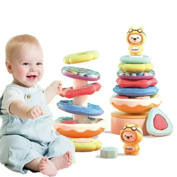 HKM-026963 Rainbow Circle Stacking Ring Tumbler Toy for Kids - Educational Music Toy for Toddlers