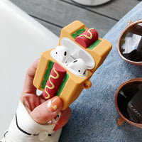 HKM-027155 Hot Dog Bread Earphone Sleeve for iPhone Models with Carabiner Attachment