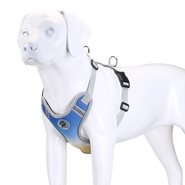 HKM-0272189 Gradient Color Reflective Dog Chest and Back Strap - Adjustable Polyester Harness