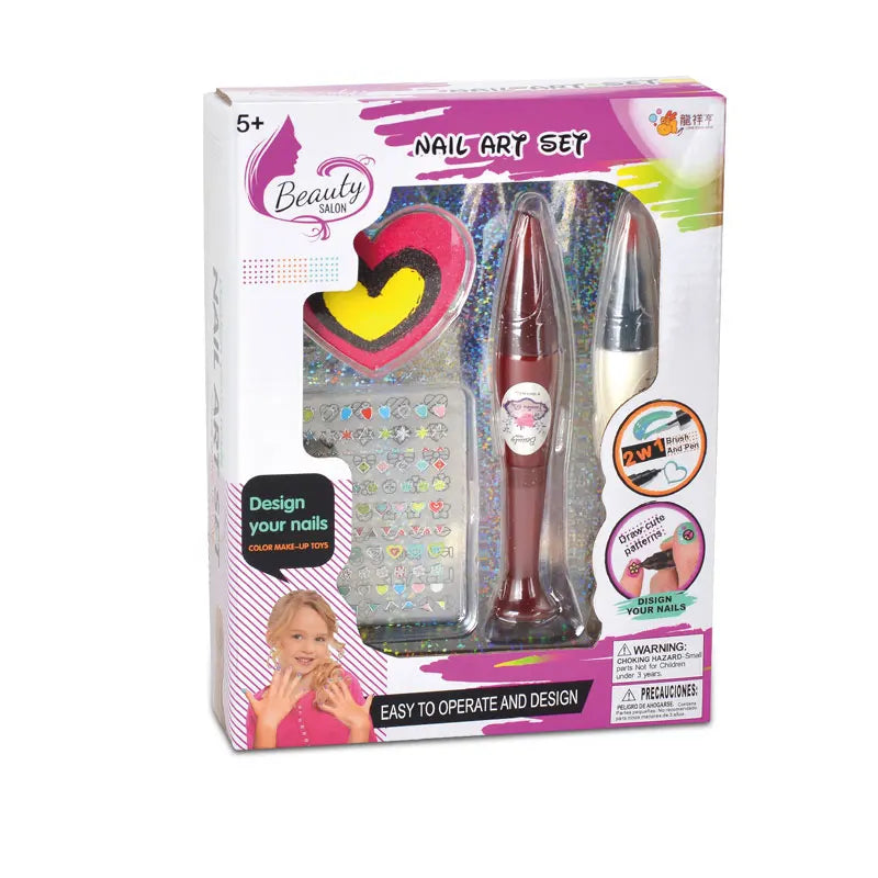 HKM-027219 DIY Nail Art Cosmetic Play Set for Kids with Dryer Nail Pen - Pretend Manicure Toy for Ages 5 and Up