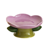 HKM-0273085 Ceramic Cat Bowl with Flower Design and Silicone Pad Options