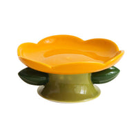 HKM-0273085 Ceramic Cat Bowl with Flower Design and Silicone Pad Options