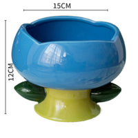 HKM-0273085 Ceramic Cat Bowl with Flower Design and Silicone Pad Options