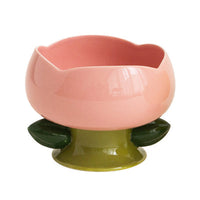 HKM-0273085 Ceramic Cat Bowl with Flower Design and Silicone Pad Options