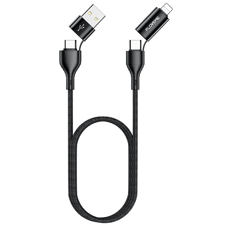 HKM-027347 4-in-1 Fast Charging Braided Data Cable with PVC and Nylon for Multiple Devices