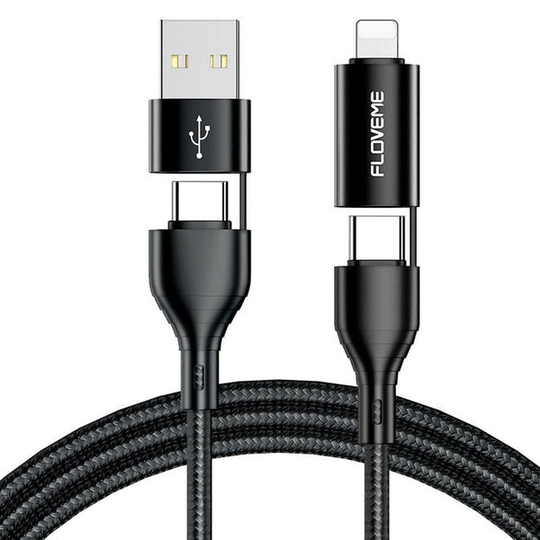 HKM-027347 4-in-1 Fast Charging Braided Data Cable with PVC and Nylon for Multiple Devices