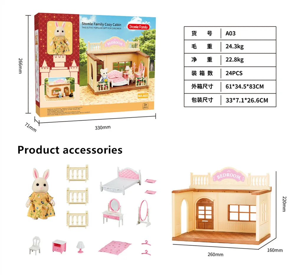 HKM-027411 Forest Family Mini Doll House Role Play Set for Kids - Plastic Pretend Playhouse Gifts for Girls
