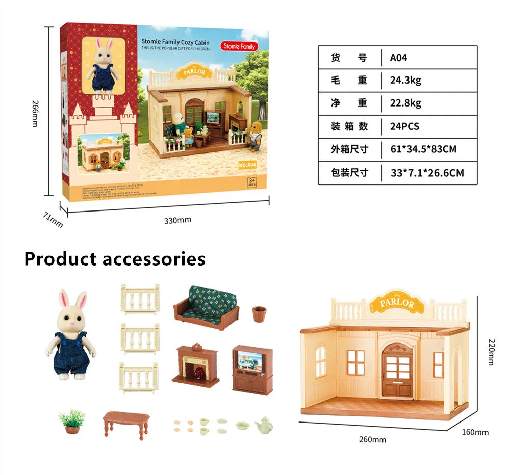 HKM-027411 Forest Family Mini Doll House Role Play Set for Kids - Plastic Pretend Playhouse Gifts for Girls