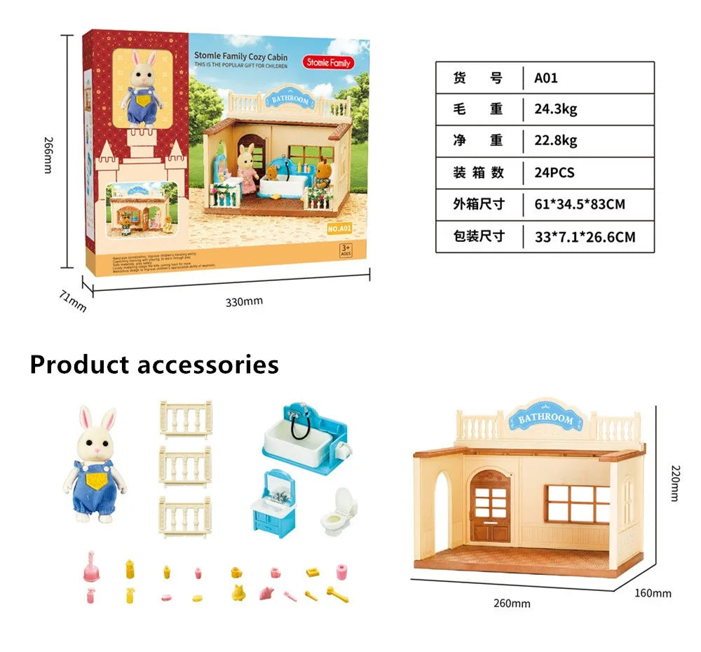 HKM-027411 Forest Family Mini Doll House Role Play Set for Kids - Plastic Pretend Playhouse Gifts for Girls