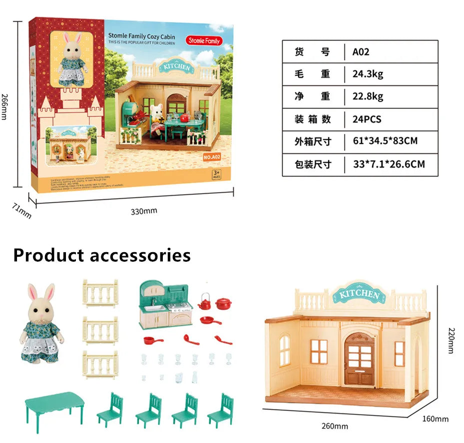 HKM-027411 Forest Family Mini Doll House Role Play Set for Kids - Plastic Pretend Playhouse Gifts for Girls