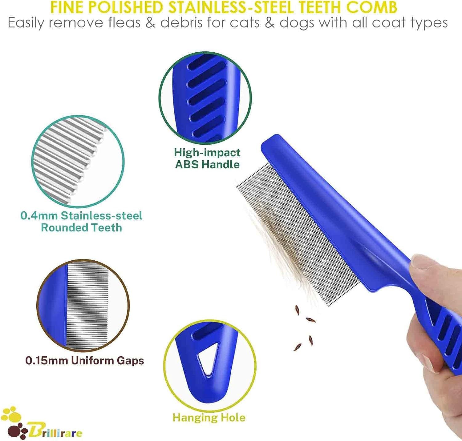 HKM-0274493 Stainless Steel Pet Flea Comb Set - 4-Piece for Comprehensive Grooming