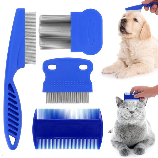 HKM-0274493 Stainless Steel Pet Flea Comb Set - 4-Piece for Comprehensive Grooming