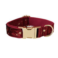 HKM-0274877 Burgundy Star Flannel Dog Collar, Leash, and Bow Tie Set