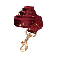 HKM-0274877 Burgundy Star Flannel Dog Collar, Leash, and Bow Tie Set