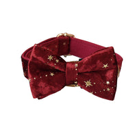 HKM-0274877 Burgundy Star Flannel Dog Collar, Leash, and Bow Tie Set