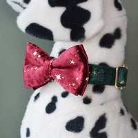 HKM-0274877 Burgundy Star Flannel Dog Collar, Leash, and Bow Tie Set