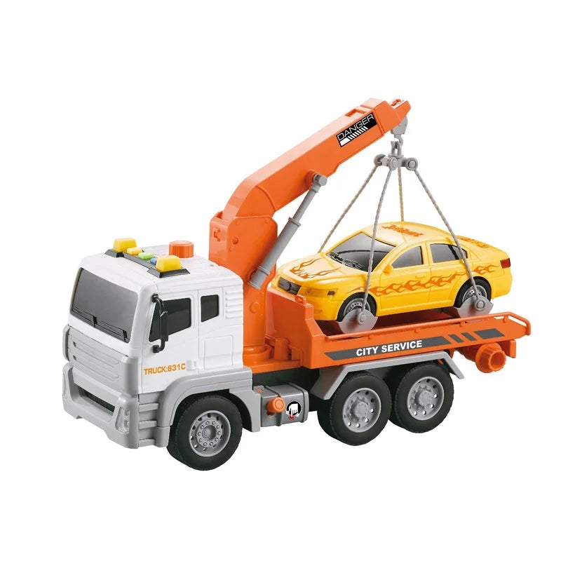 HKM-027603 Friction Wrecker Transport Truck Toy - Durable Plastic Construction, 1:12 Scale