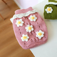 HKM-0276669 Warm and Comfortable Acrylic Sweater for Cats and Dogs - Jacquard Flower Design in Pink and Green