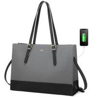 HKM-027667 Large Capacity PU Leather Laptop Tote Bag with USB Port for Business and Office Use