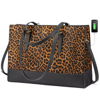 HKM-027667 Large Capacity PU Leather Laptop Tote Bag with USB Port for Business and Office Use