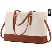 HKM-027667 Large Capacity PU Leather Laptop Tote Bag with USB Port for Business and Office Use