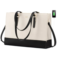 HKM-027667 Large Capacity PU Leather Laptop Tote Bag with USB Port for Business and Office Use