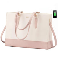 HKM-027667 Large Capacity PU Leather Laptop Tote Bag with USB Port for Business and Office Use
