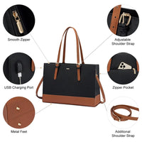 HKM-027667 Large Capacity PU Leather Laptop Tote Bag with USB Port for Business and Office Use