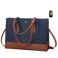 HKM-027667 Large Capacity PU Leather Laptop Tote Bag with USB Port for Business and Office Use