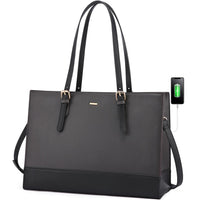 HKM-027667 Large Capacity PU Leather Laptop Tote Bag with USB Port for Business and Office Use