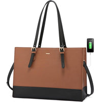 HKM-027667 Large Capacity PU Leather Laptop Tote Bag with USB Port for Business and Office Use