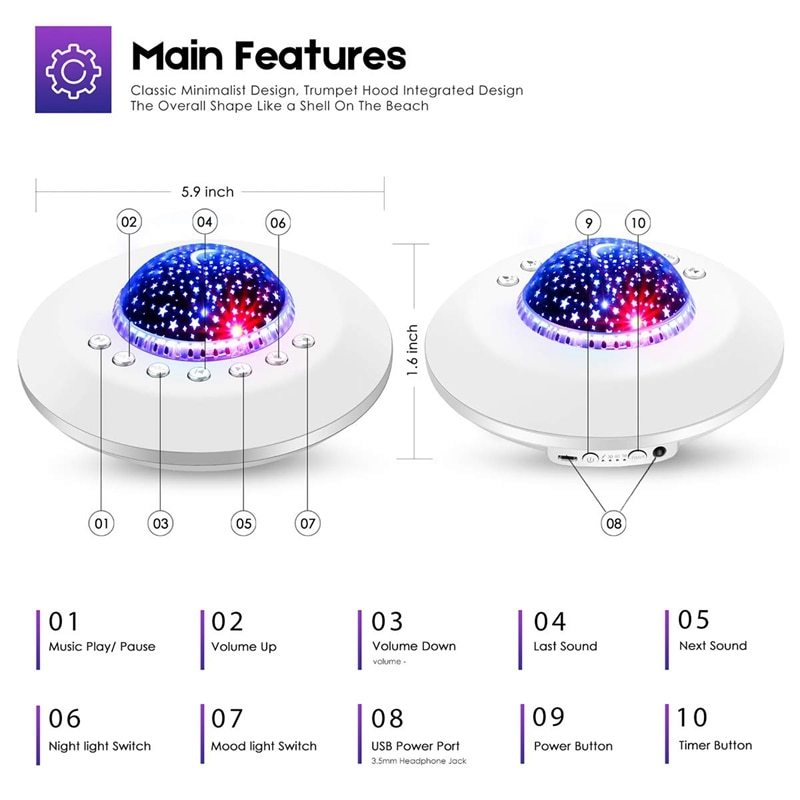 HKM-027795 Soothing Baby Night Light with Built-in Sounds and Timer Function