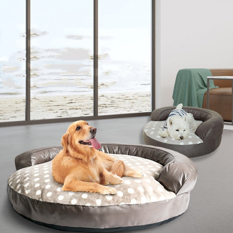HKM-0278717 Large Dog Bed in Dot Style - Khaki & Dark Gray, 124 x 30CM, Comfortable Cloth Pet Nest