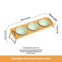 HKM-0278845 Multi-functional Ceramic Cat Bowl with Wooden Rack ¨C Anti-tumble and Easy to Clean