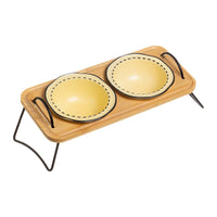 HKM-0278845 Multi-functional Ceramic Cat Bowl with Wooden Rack ¨C Anti-tumble and Easy to Clean
