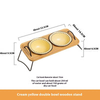 HKM-0278845 Multi-functional Ceramic Cat Bowl with Wooden Rack ¨C Anti-tumble and Easy to Clean