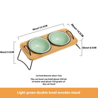 HKM-0278845 Multi-functional Ceramic Cat Bowl with Wooden Rack ¨C Anti-tumble and Easy to Clean