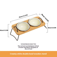 HKM-0278845 Multi-functional Ceramic Cat Bowl with Wooden Rack ¨C Anti-tumble and Easy to Clean