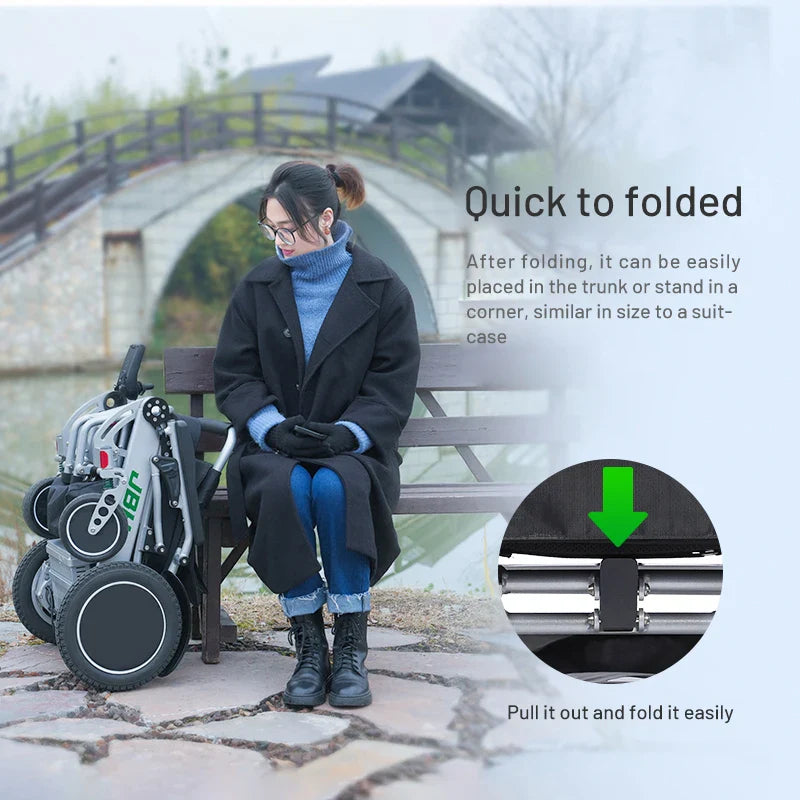 HKM-027987 Electric Folding Wheelchair with 12.5" Rear Wheels, Aluminum Alloy Frame, 20 km Driving Range, 120 kg Capacity