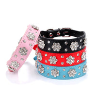 HKM-0280637 Rhinestone Dog Collar in Blue, Black, Red, and Pink - PU Material, Sizes XS to M